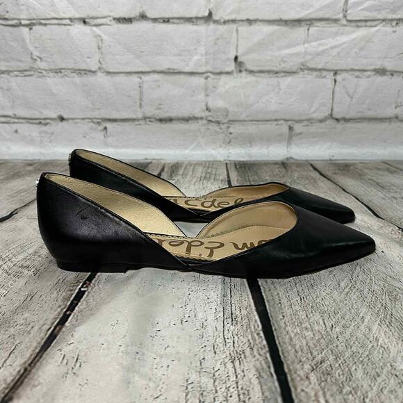 D10 Sam Edelman Black Leather Point Toed Flats, Cut Out Sides, Size 9, Pre-owned - Picture 2 of 7